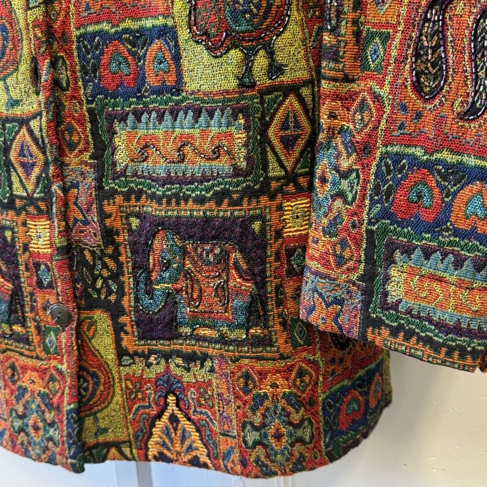 Chico’s Vintage Tapestry Sequin Patchwork Jacket Shaket Medium - Picture 8 of 13